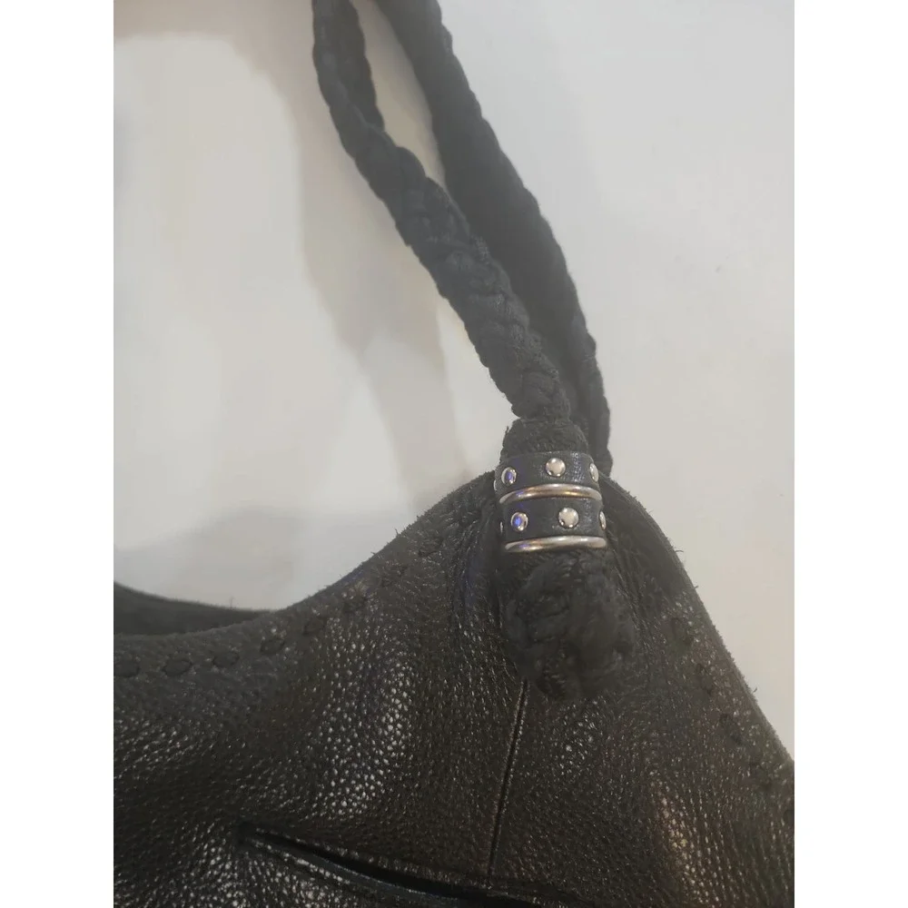 The‎ Sak Indio Black Leather Hobo Bag Braided Strap Boho Slouchy Shoulder Purse